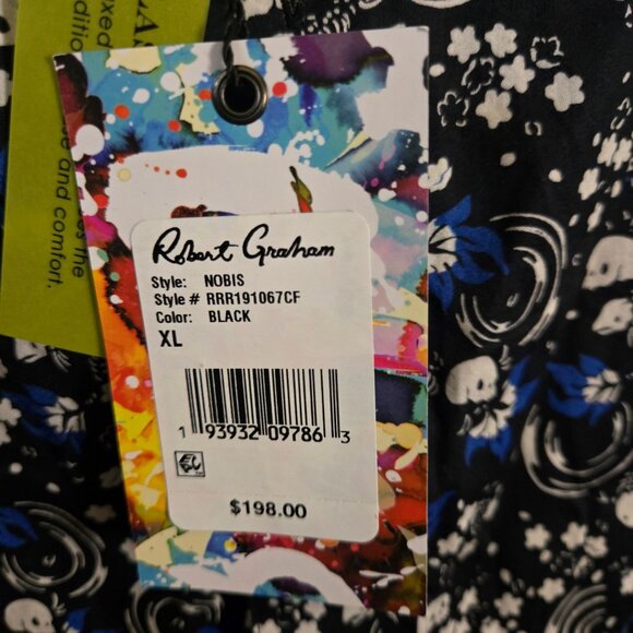 Robert Graham NWT Nobis Black Skull Fishbone Button Down Shirt Size XL - Picture 7 of 10